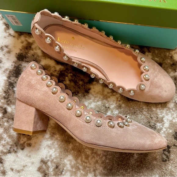 NIB Kate Spade Maeve Scalloped Pearl Suede Pumps - Picture 4 of 9
